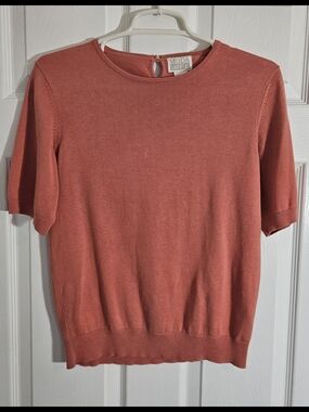 Moda Womans Small Salmon Pink Short Sleeve Knit Pullover